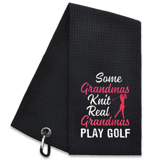 Hafhue Some Grandmas Knit Real Embroidered Golf Towel Grandma Golf Towel Golf Accessories for Women Golf Gift for Grandma Birthday for Grandma Golfer Retirement Gift for Grandma