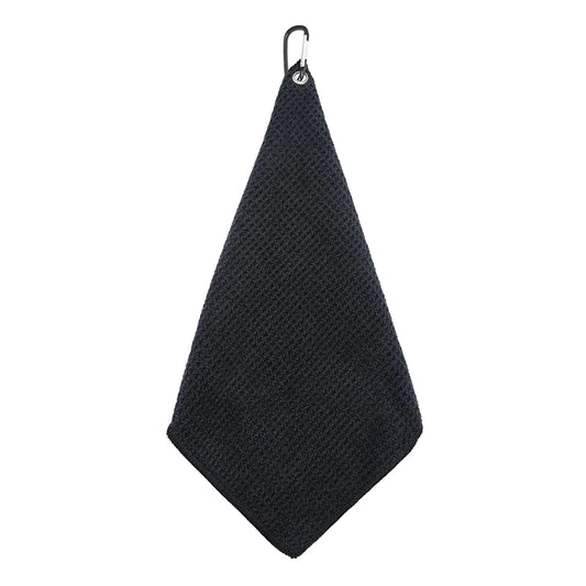 Quacc Premium Golf Towel with Carabiner Clip Absorbent Microfiber Waffle Pattern Golf Towel for Cleaning Golf Ball Club Putter Iron for Golf Bag Trolly Belt Loop (Black)