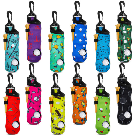 WILLBOND 12 Pcs Golf Ball Tee Holder Neoprene Golf Ball Pouch Golf Ball Carry Bag Multicolor Portable Golf Accessories for Man Woman(Classic Colors Cute Style)