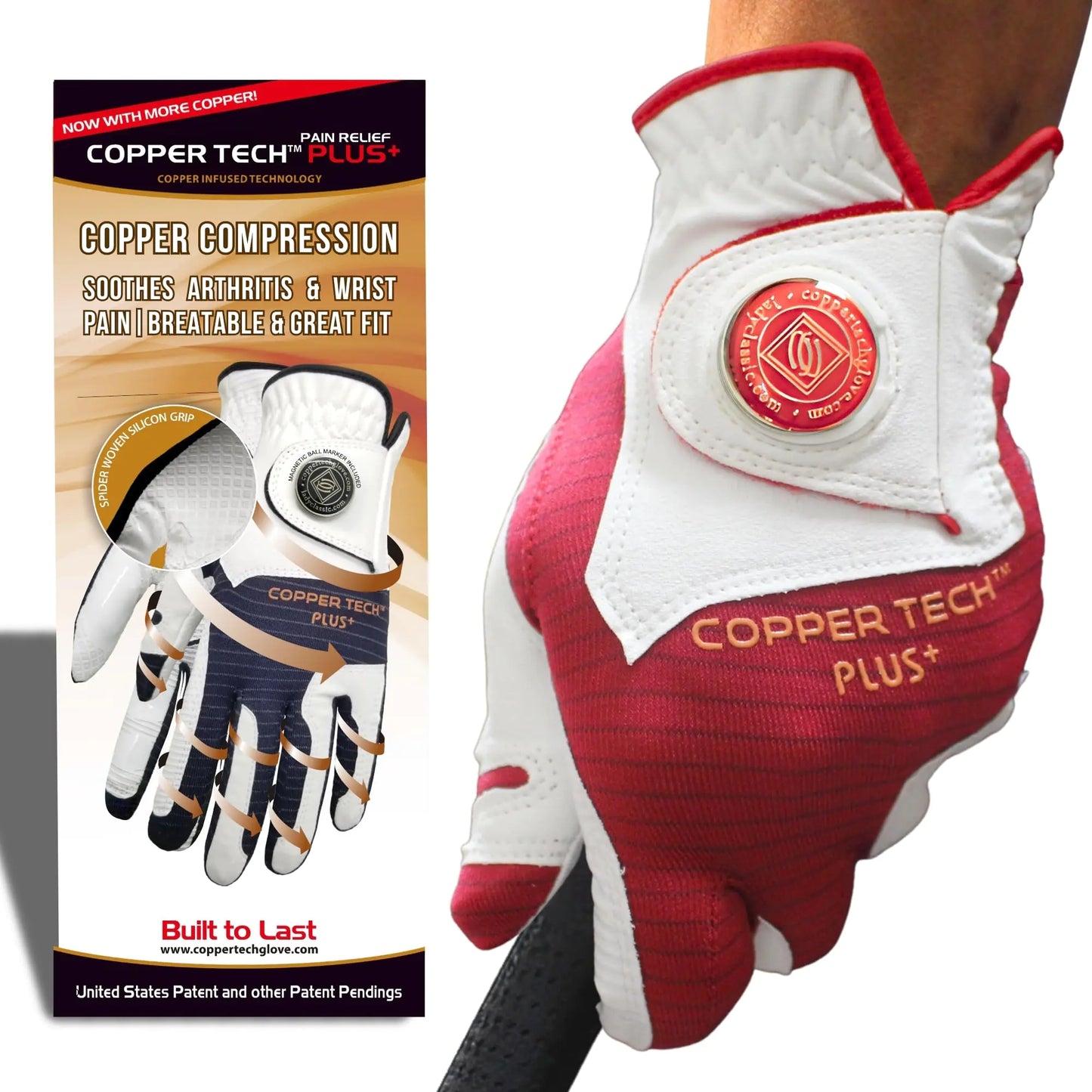 Copper Tech Men’s Golf Gloves - Joint Support for Golfers with Copper Compression - 100% AAA Synthetic Leather - Built for Comfort & Joint-Friendly - Golf Gloves Men Both Handed Golfers (2nd Gen)
