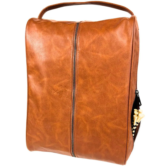 Premium Golf Shoe Bag for Men Faux Leather Golf Shoe Bags for Women Golf Shoe Bag Men With Ventilation Durable Nylon Inner Material & Side Pocket Golf Accessory Bag Golf Shoes Bag for Men