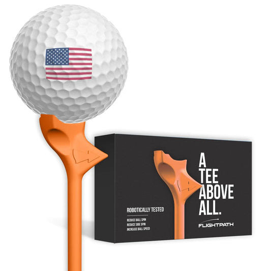 FLIGHTPATH Premium Golf Tees - Durable Plastic Golf Tees Designed to Enhance Golf Shot Distance & Precision - Robotically Tested to Reduce Ball Spin - USGA Approved Golf Equipment (Orange 8 Pack)