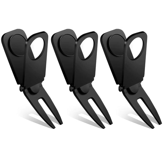 Lenwen 3 Pcs Magnetic Golf Divot Tool 3 in 1 Golf Divot Repair Tool Golf Cart with Magnetic Golf Ball Marker for Golfing Accessories Gift for Man (Black)