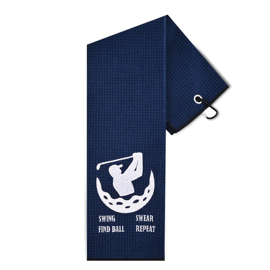 Larger Golf Towels Funny Embroidered Golf Towel with Carabiner Clip 24"*16" Tri-fold Waffle Pattern Golf Towel for Golf Bags to Clean Ball and Club Golf Accessories for Men Dad Golfer Dark Blue
