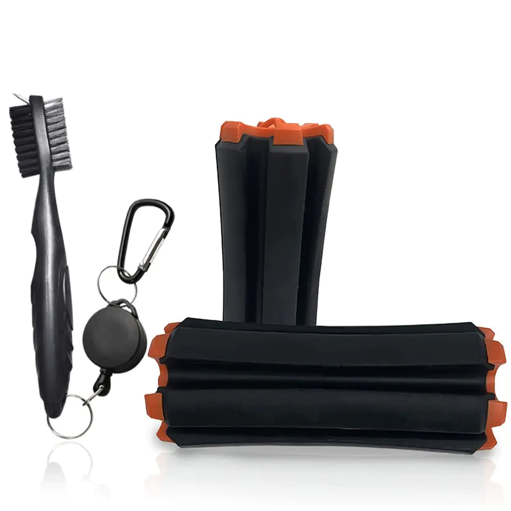 Mobile Pro Shop Golf Club Carrier with Golf Club Brush – Holds up to 6 Golf Clubs Keeps Your Clubs Visible Clean & Dry – Premium Quality Golf Club Holder (Black_Orange)