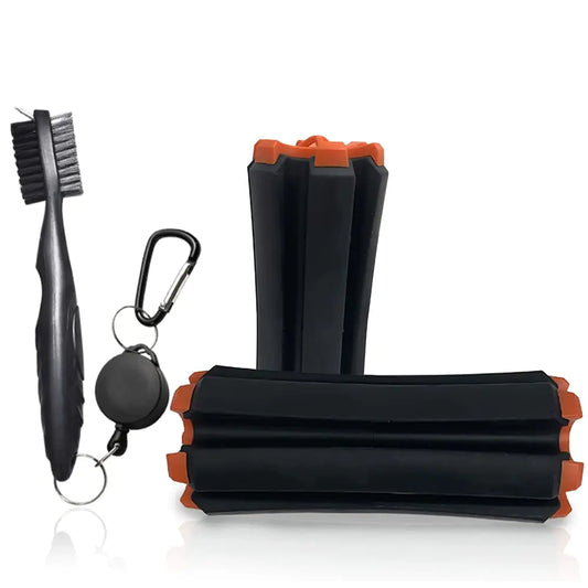 Mobile Pro Shop Golf Club Carrier with Golf Club Brush – Holds up to 6 Golf Clubs Keeps Your Clubs Visible Clean & Dry – Premium Quality Golf Club Holder (Black_Orange)