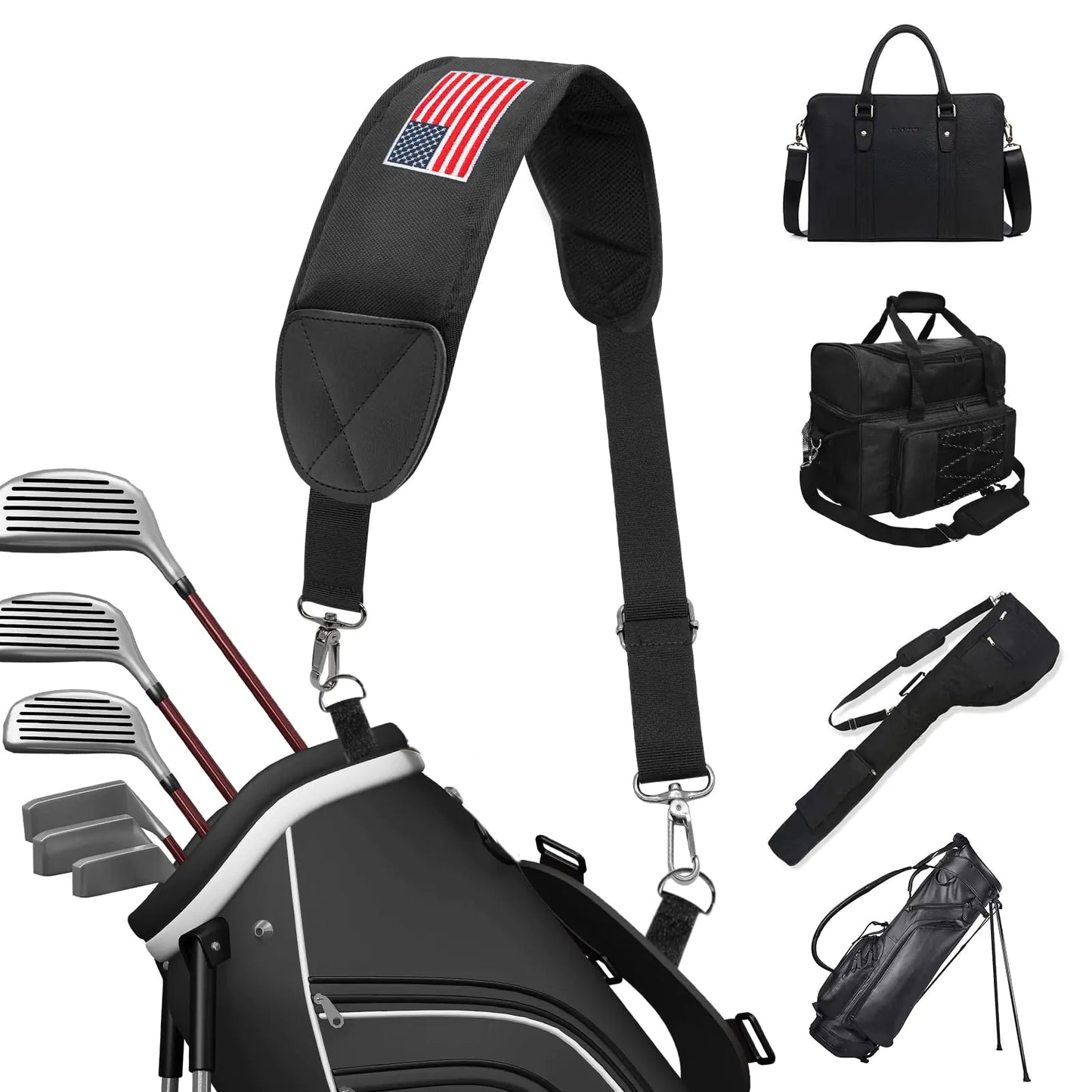 BAIRBRE Golf Bag Strap Replacement Golf Bag Shoulder Strap Colorful USA Flag Single Padded Shoulder Strap Adjustable Golf Bag Straps Waterproof Star Golf Bag Backpack Straps