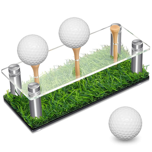 Menkxi Acrylic Metal Golf Ball Display Case Golf Ball Holder with Black Base and Turf Golf Ball Stand Display Box for Golf Ball Decoration(5.91 Inch)