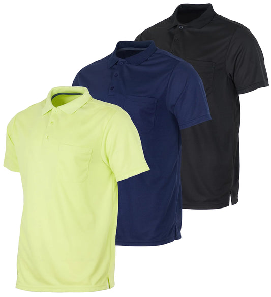 Real Essentials 3 Pack: Mens Polo Shirt Golf Quick Dry Fit Active Polo Shirts for Men Pocket Short Sleeve Button Collared Tees Tops Tennis Casual Lounge Clothes Clothing Apparel - Set 2 XL