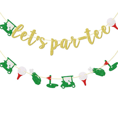 Lets Par-Tee Banner Golf Themed Birthday Banner Retirement Party Decor for Golf Lover Golf Party Decorations Gold Glitter